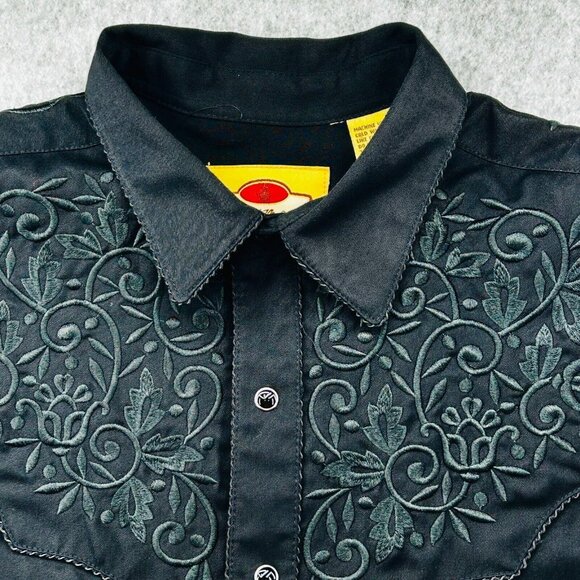 Larry Mahan Cowboy Collection Western Pearl Snap Shirt Size XL Black Embroidered - Picture 10 of 13